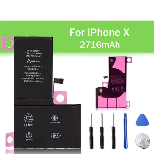 Batterie de remplacement pour iPhone X, 2716 mAh Batterie de remplacement pour iPhone X, 2716 mAh